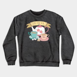 Time For Tea Aesthetic Tea Design in Vintage Pink and Blue Crewneck Sweatshirt